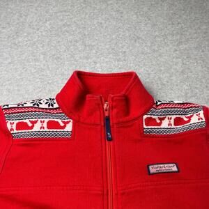 Vineyard Vines 1/4 Zip Women Small Whale Isle Shoulder Shep Shirt Red Sweater